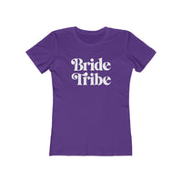 Printify purple womens t shirt with white Bride Tribe retro print sustainable cotton eco-friendly bride tribe shirt