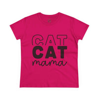 Printify pink short sleeve tee with black CAT CAT mama print eco-friendly cat mom shirt for casual wear