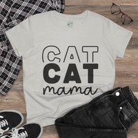 Printify light gray t shirt with bold black CAT CAT mama design eco-friendly cat mom shirt casual tee