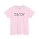 Light pink tee with black typewriter text im not responsible for what my face does when you talk eco-friendly funny t-shirt