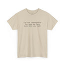 Printify beige unisex tee with black text Im not responsible for what my face does when you talk eco-friendly funny t-shirt