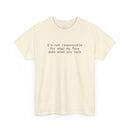 Off white speckled T shirt with black text I am not responsible for what my face does when you talk eco-friendly funny t-shirt
