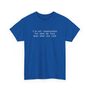Printify blue crewneck t shirt with white text Im not responsible for what my face does when you talk eco-friendly funny t-shirt