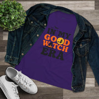 Purple Halloween tee IN MY GOOD WITCH ERA with denim jacket and sneakers eco friendly halloween t shirt women