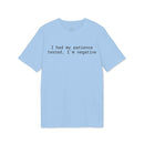 Printify light blue cotton t shirt with black text I had my patience tested I am negative eco-friendly unisex t-shirt