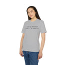 Young woman wearing gray eco-friendly unisex t-shirt with printed text I had my patience tested, I'm negative