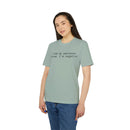 Printify model wearing sage green eco-friendly unisex t-shirt with printed text I had my patience tested Im negative