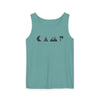 Printify teal eco-friendly unisex tank top with minimalist black camping icons moon tent mountains axe