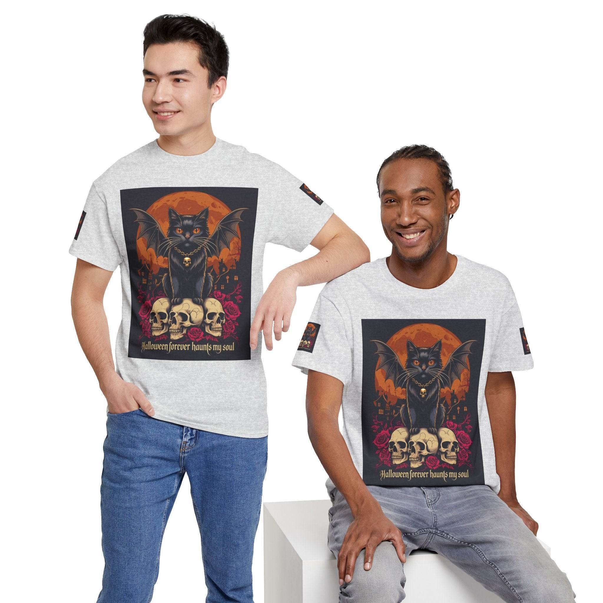 Halloween Cat Skull Unisex Heavy Cotton Tee