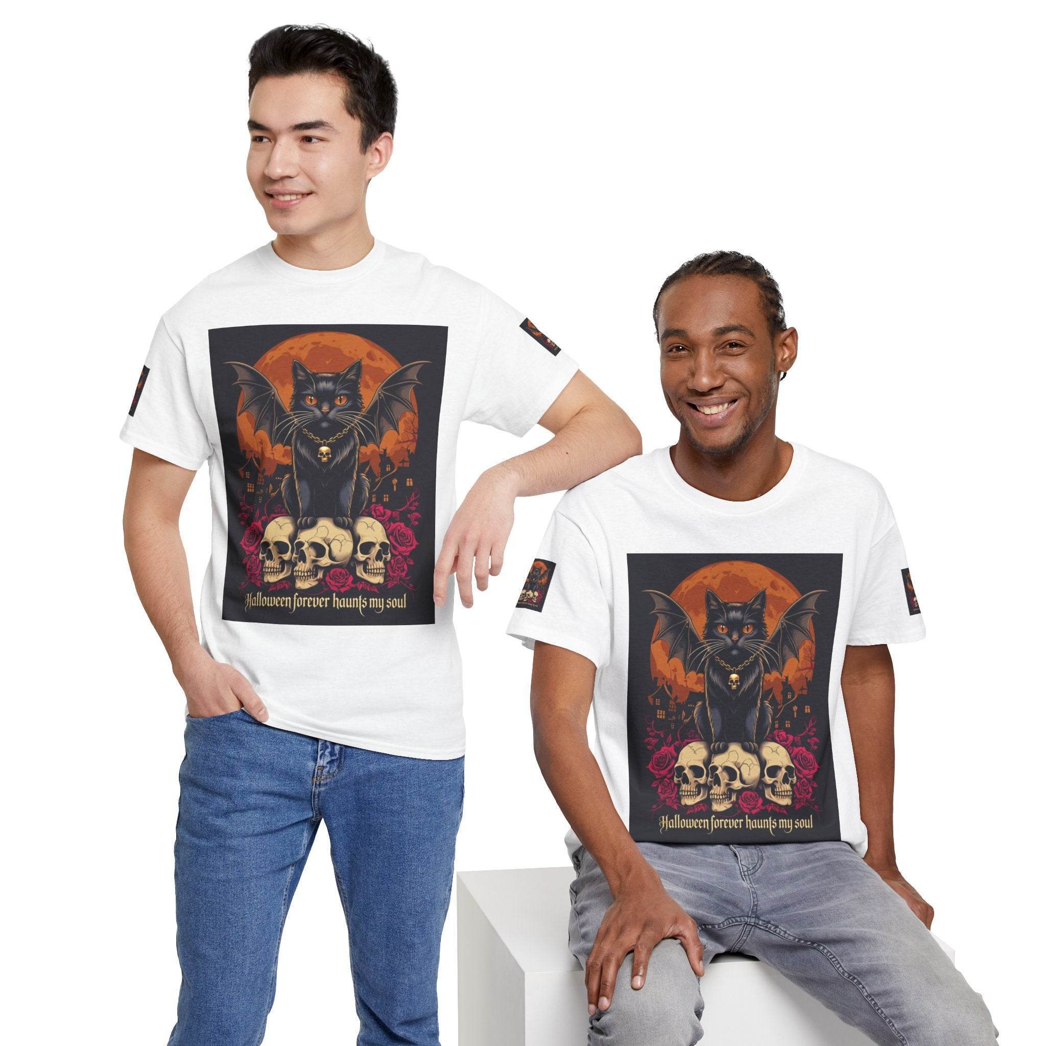 Halloween Cat Skull Unisex Heavy Cotton Tee