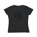 Printify eco-friendly women's engagement shirt black fitted tee with She said yes script back print for brides