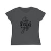 Printify dark gray T shirt with black She Said Yes script print eco-friendly women's engagement shirt