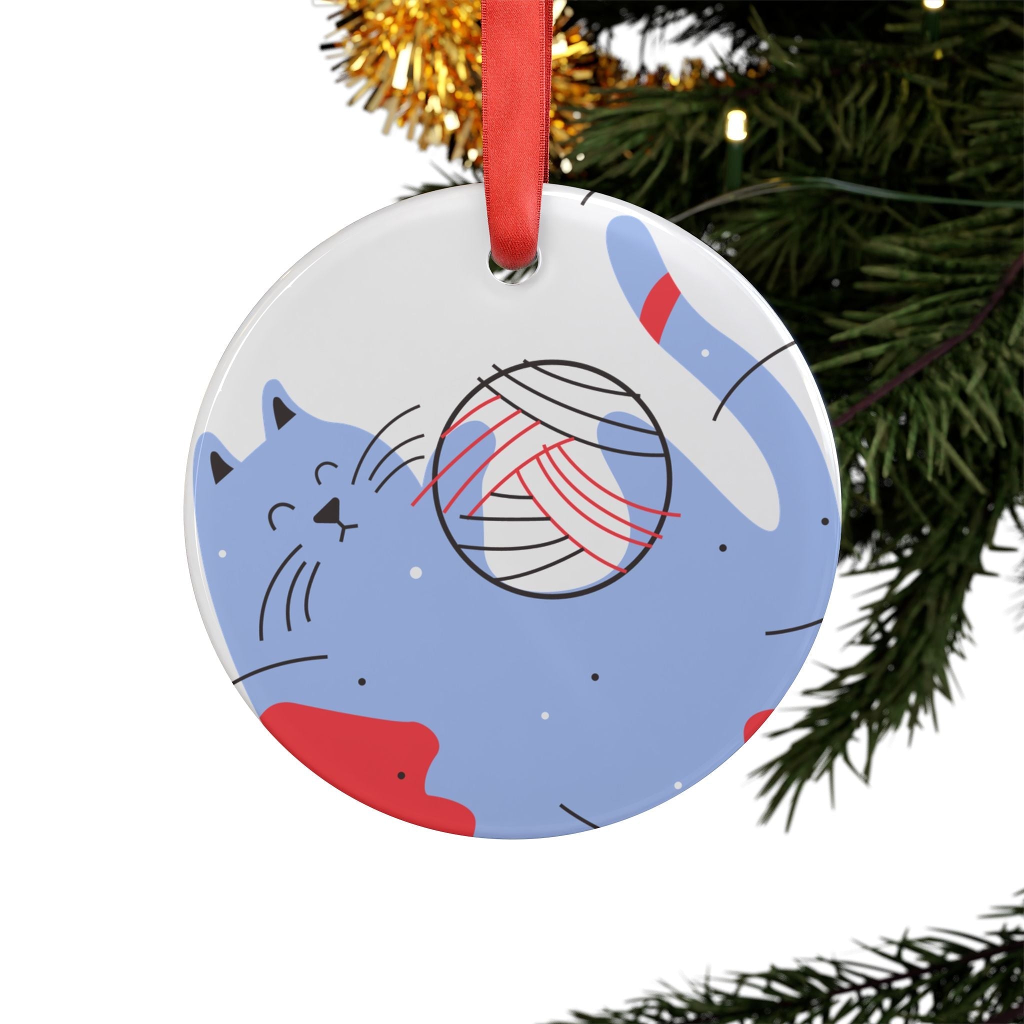 Happy Cat Ornament with Ribbon