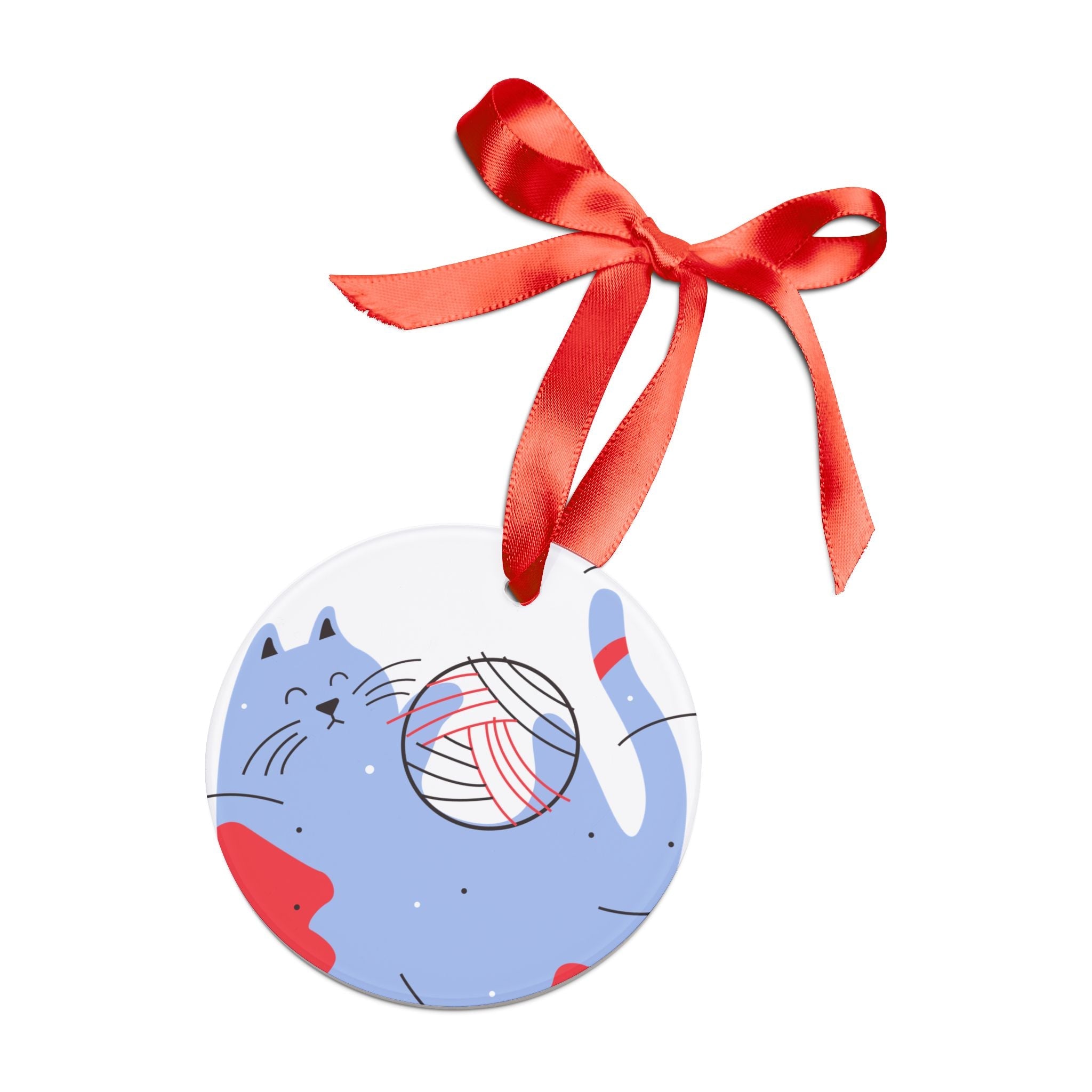 Happy Cat Ornament with Ribbon