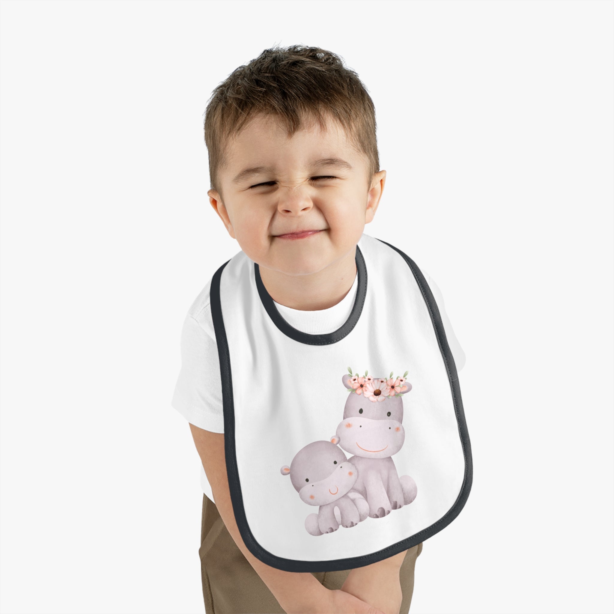 Hippo Baby Contrast Trim Jersey Bib