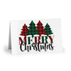 Printify Christmas postcard with Merry Christmas text and plaid pine trees eco-friendly greeting cards
