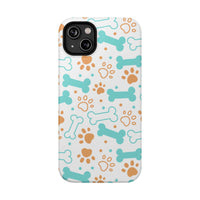 Printify impact-resistant pet-themed case with blue dog bones and brown paw prints design