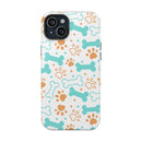 Printify impact-resistant pet-themed case with blue and brown bone and paw print design