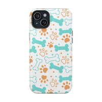 Printify impact-resistant pet-themed case with blue and brown bone and paw print design