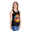Kids eco-friendly tank top by Printify in black with colorful cartoon chick wearing glasses design