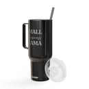 Black eco-friendly insulated tumbler with handle and clear lid by Printify for hot and cold drinks