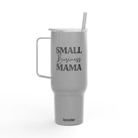 Printify eco-friendly insulated tumbler with handle and straw featuring Small Business Mama design