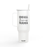 Printify eco-friendly insulated tumbler with handle and small business mama text in black font