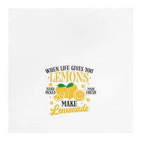 White lemonade themed tea towel with yellow lemons and quote when life gives you lemons