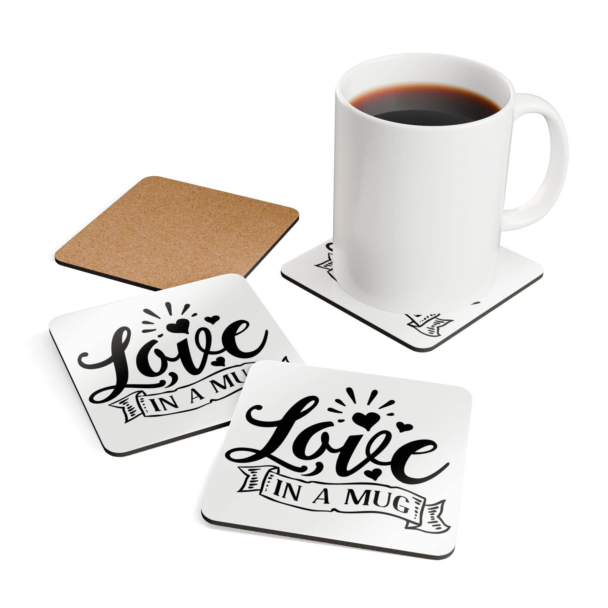 Love in a Mug Corkwood Coaster Set