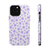 Printify magnetic tough case eco-friendly phone case with purple star pattern on white background