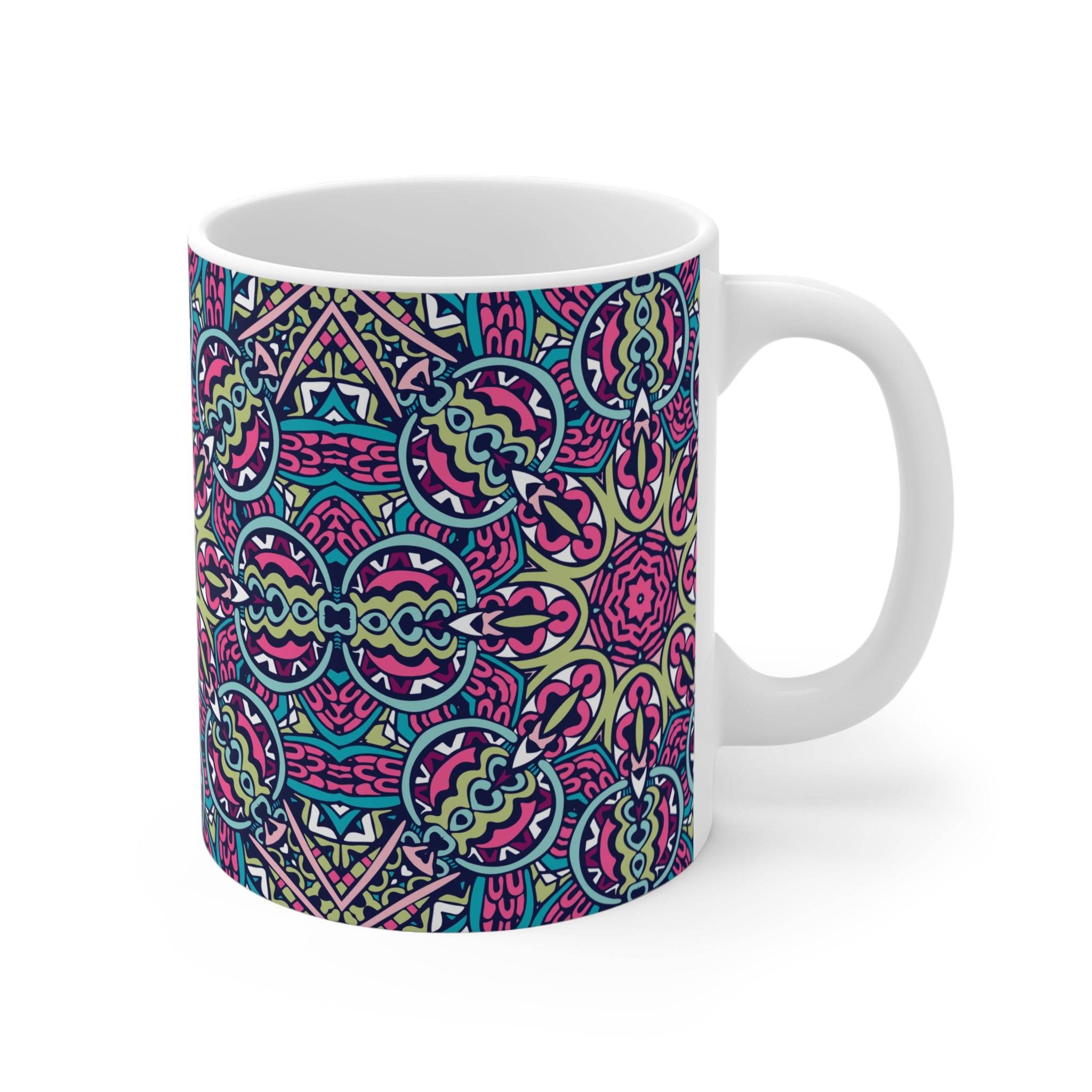 Printify mug featuring colorful mandala design eco mug with intricate patterns and vibrant colors