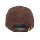 Brown vintage corduroy cap by Printify with adjustable strap and metal buckle shown from the back