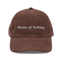 Brown vintage corduroy cap with Master of Nothing embroidery on front by Printify