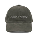 Printify vintage corduroy cap in dark gray with Master of Nothing embroidered text