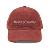 Printify vintage corduroy cap in rust color with Master of Nothing embroidered text on front