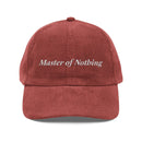 Printify vintage corduroy cap in rust color with Master of Nothing embroidered text on front