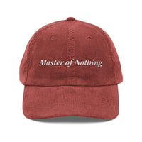 Printify vintage corduroy cap in rust color with Master of Nothing embroidered text on front