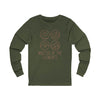 Printify eco-friendly long sleeve tee in olive green with master of the elements graphic design