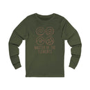 Printify eco-friendly long sleeve tee in olive green with master of the elements graphic design