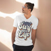 Men eco-friendly v-neck t-shirt by Printify with Surf for Life graphic design