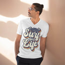 Men eco-friendly v-neck t-shirt by Printify with Surf for Life graphic design
