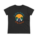 Black midweight women's eco tee featuring a graphic with the phrase It's Not the Destination It's the Journey