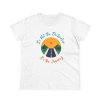 Midweight women's eco tee featuring a journey-themed graphic design with the phrase It's Not the Destination It's the Journey