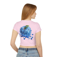 Printify eco friendly womens crop top in light pink with blue water bubble apple design on back