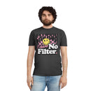 Printify eco-friendly unisex faded shirt in black with caution graphic and no filter text