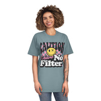 Printify eco-friendly unisex faded shirt with caution have no filter graphic design