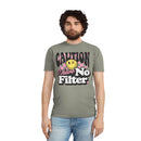 Printify eco-friendly unisex faded shirt with caution I have no filter graphic design on gray tee
