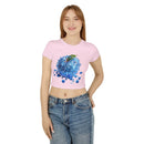 Printify eco friendly womens crop top in light pink with blue water splash fruit design