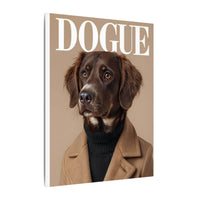 Printify canvas portrait of a brown dog in coat and turtleneck with DOGUE title eco-friendly dog art print
