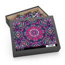 Printify mystic mosaic puzzle 500 pieces with colorful intricate mandala design in black box